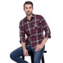 Classic Cotton Maroon Checkered Shirt for Men