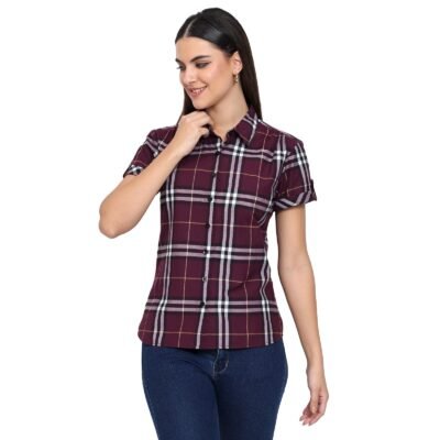 Pure Cotton Checkered Casual Shirt for Women
