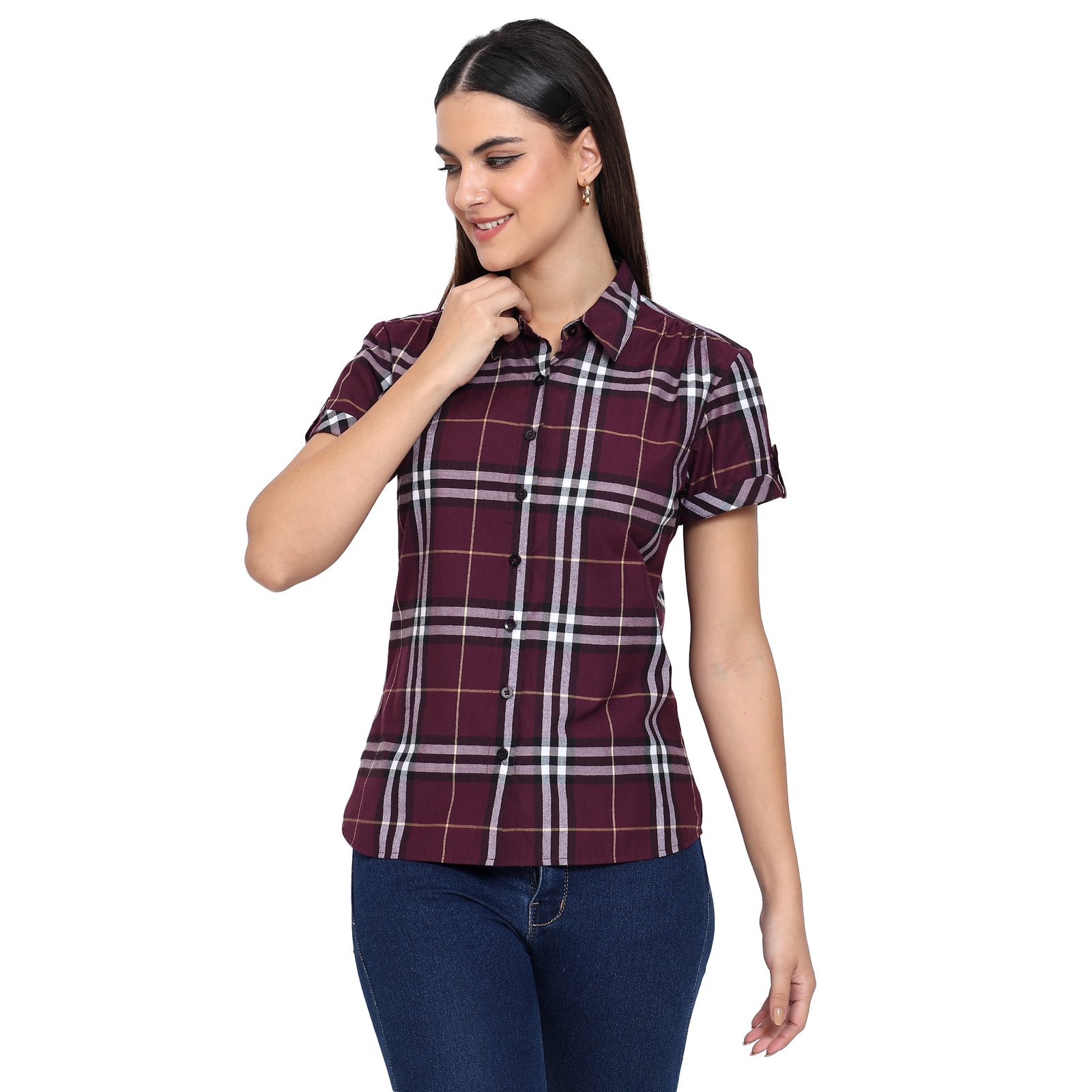 Pure Cotton Checkered Casual Shirt for Women