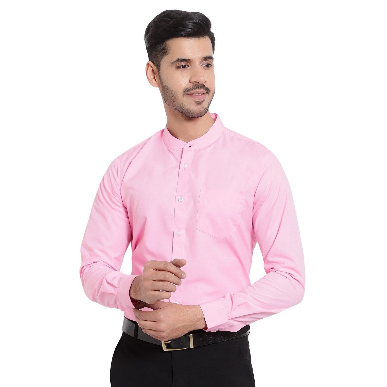 Pink Slimfit Mandarin Shirt