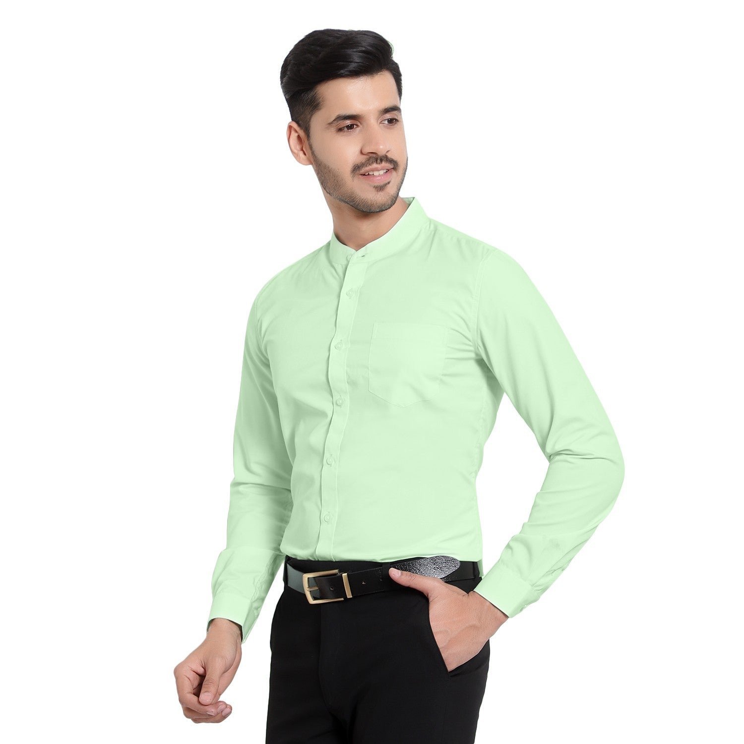 Pistagreen Slimfit Mandarin Shirt