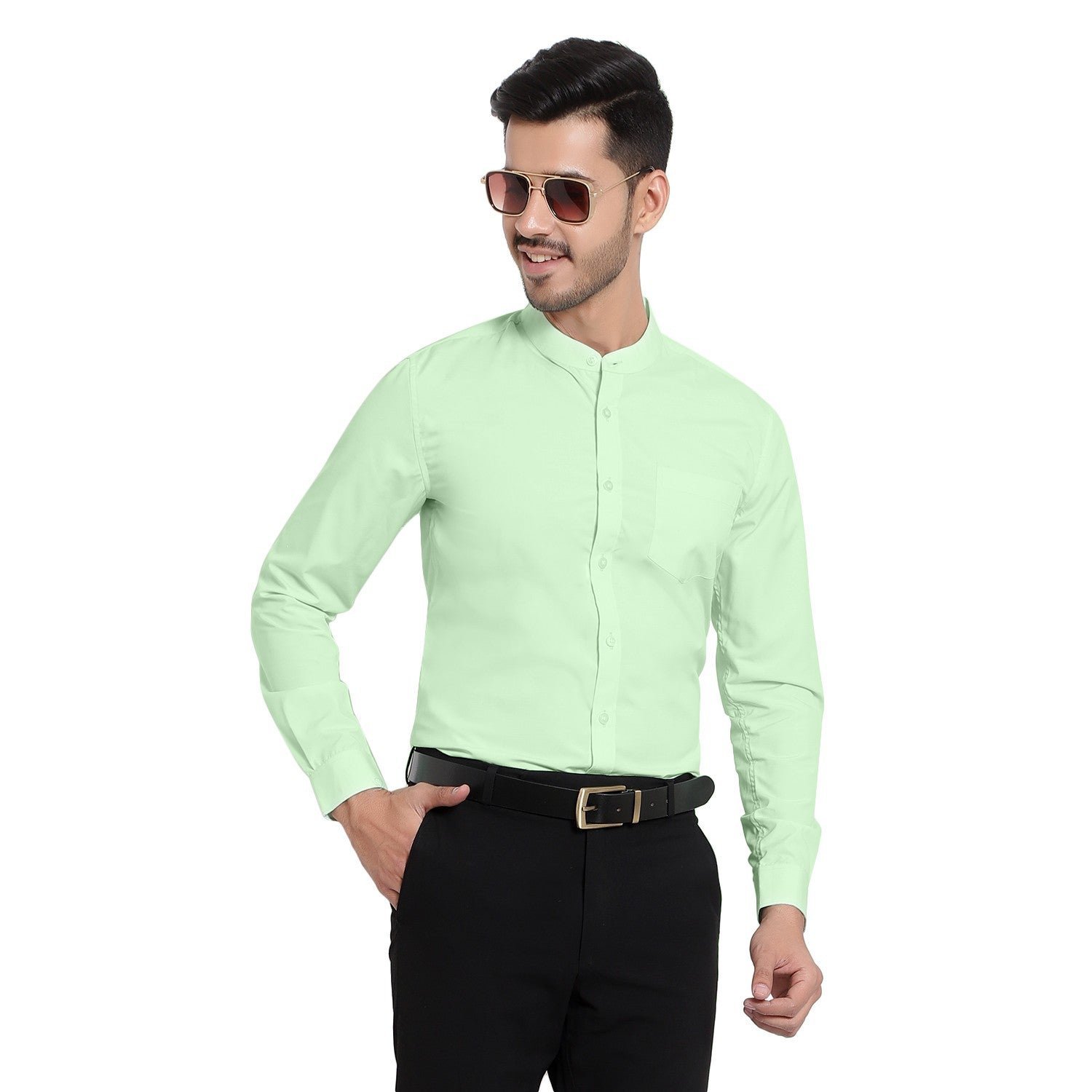 Pistagreen Slimfit Mandarin Shirt - Image 5
