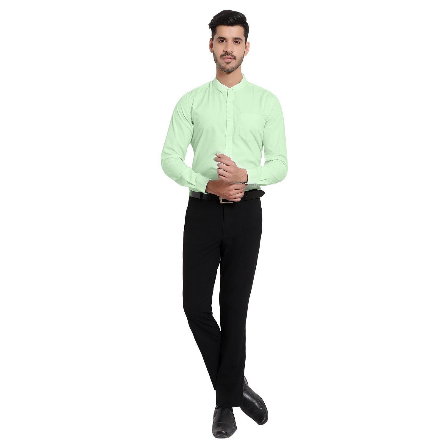 Pistagreen Slimfit Mandarin Shirt - Image 4