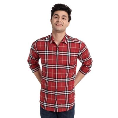 Red Check Casual Shirt for Men