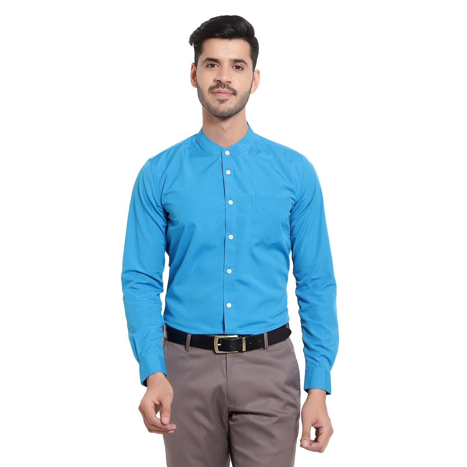 Shiny Blue Slimfit Mandarin Shirt